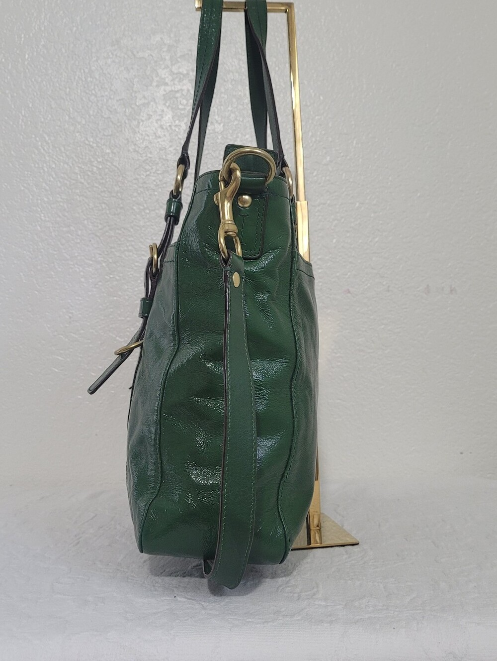 Vintage Coach F14022 Ergo Chelsea Green Patent Leather Pleated Tote Bag Purse - Picture 3 of 16